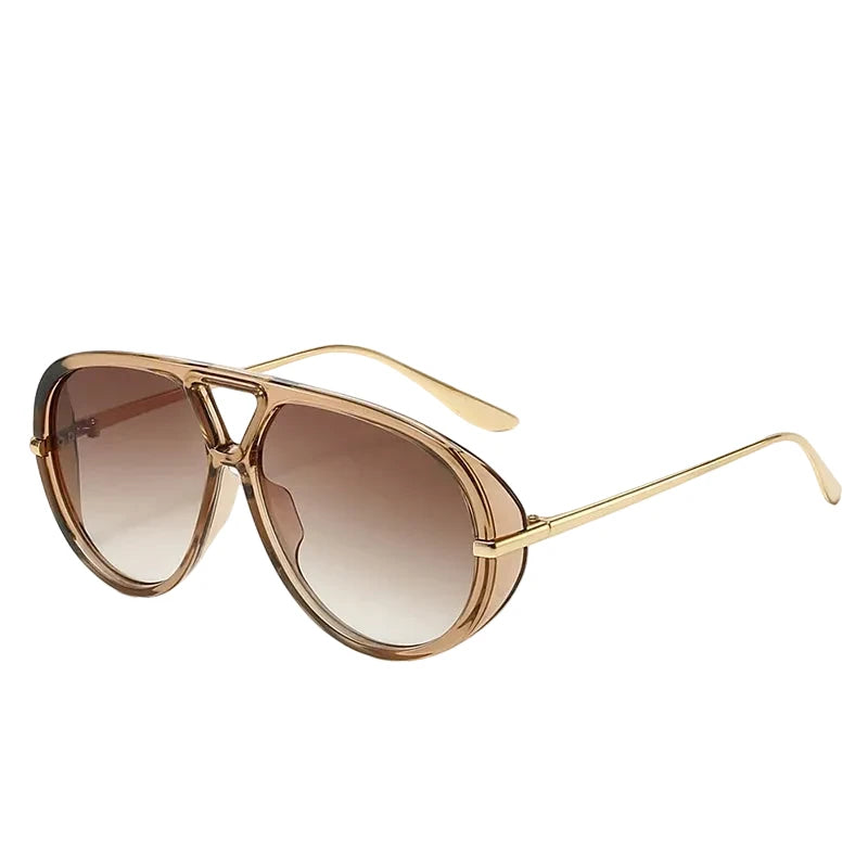 Oversized Oval Punk Pilot Sunglasses Women Big 2025 Luxury Brand Metal Frame Mask Eyewear Shield Sun Glasses For Ladies UV400