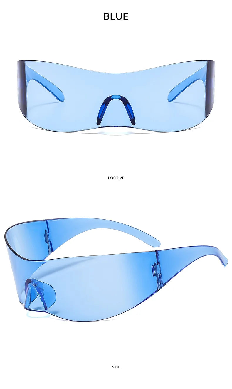 Y2K Cyber Punk One-Piece Sports Sunglasses Women Men 2025 Luxury Brand Windproof Rimless Sun Glasses For Ladies Shield Eyewear