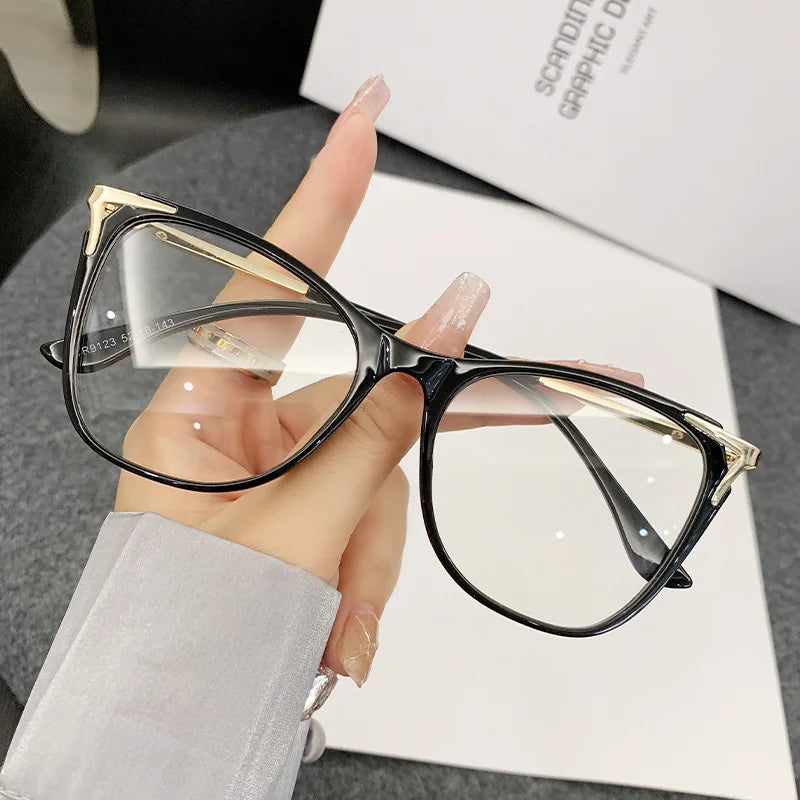 New Version of Cat Eye Women's Large Frame Flat Light Glasses Anti Blue Light Korean Plain Frame Accessories Eyewear&Accessories